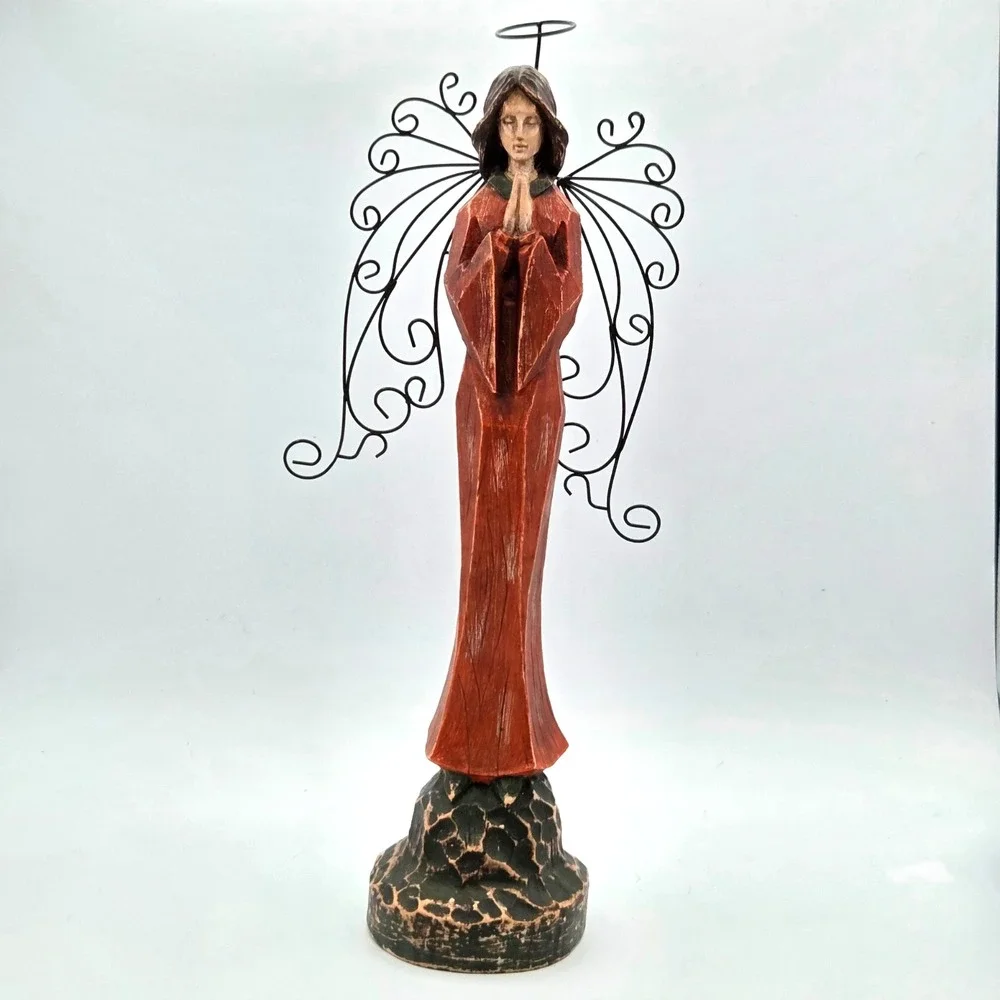 Southern Living At Home Santos Praying Angel Carved Wood Metal Wings Distressed